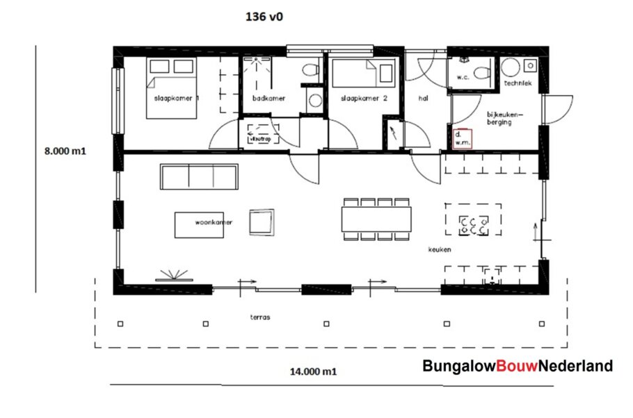 Moderne levensloopbestendige bungalow LK-136 met strakke architectuur, grote raampartijen en energiezuinige staalframebouw uitvoering