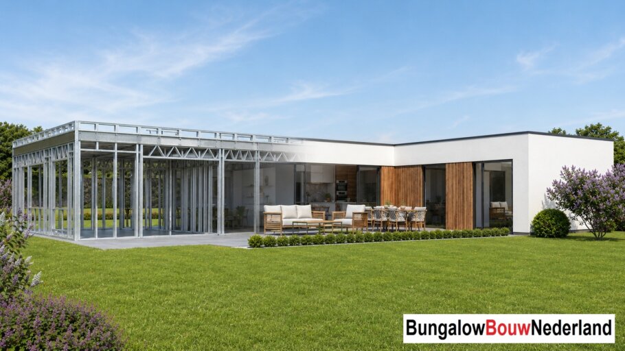u ziet een plaatje van een C-101 woning variant met daarin de staalframe bouwconstructie