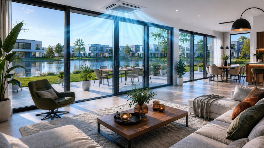 Energiearme staalframewoning koelen van moderne woningen